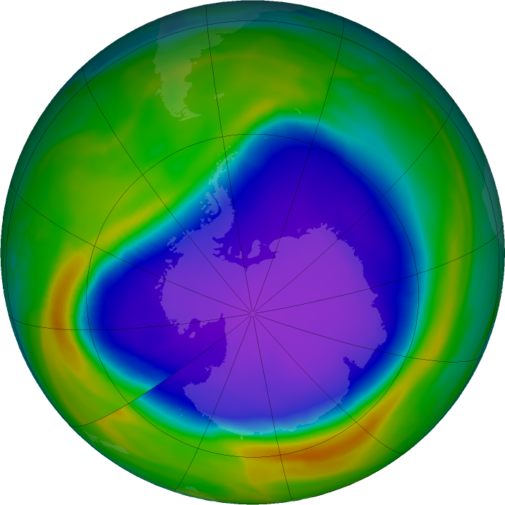 Antarctic ozone map for 08 October 2020
